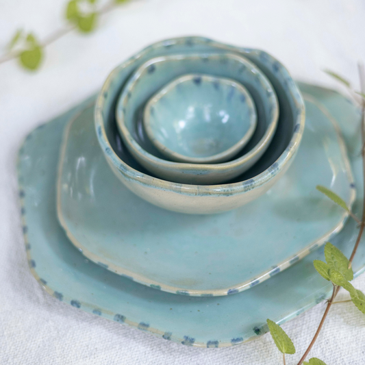 Jogo de mesa FLOR - esmaltação azul piscina